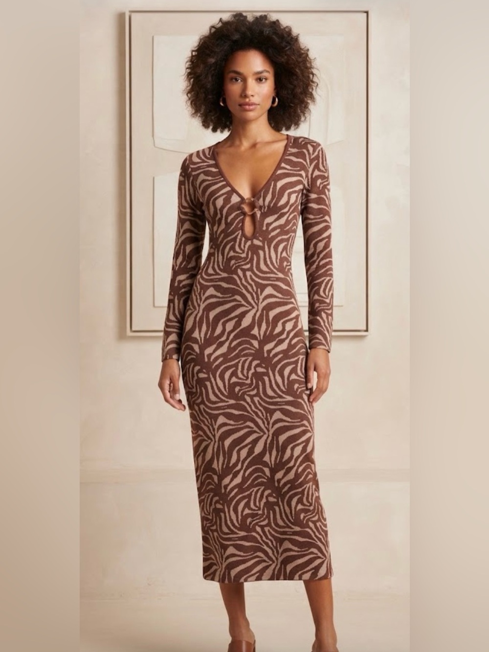 NWT Camila Coelho Zebra Print body con Midi Dress in Brown medium
